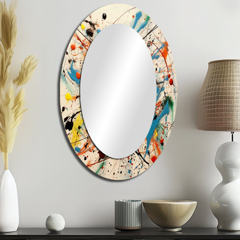 All That Jazz Colorful Joy II - Multi-Color Modern Oval Wall Mirror, 36" x 24"
