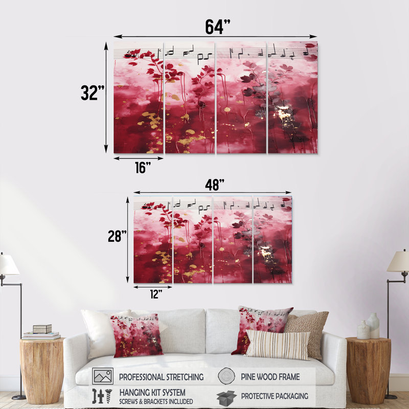 «Pink Music Notes Extravaganza», ensemble d'art mural 4 pièces, H 28 po x l 48 po