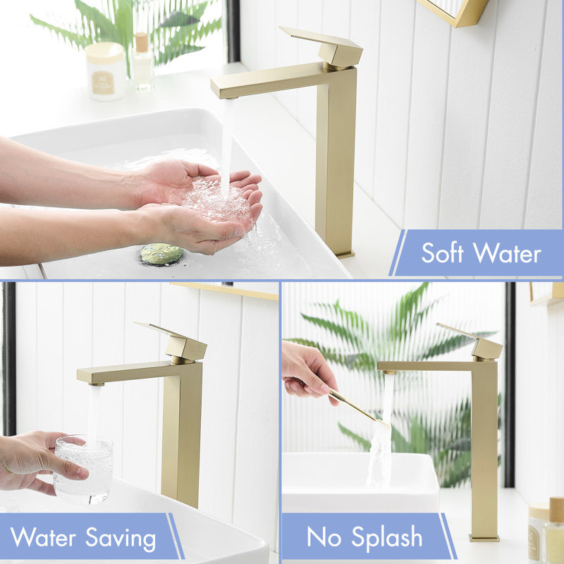 Robinet de salle de bain en or brossé avec poignée simple et bonde escamotable, forme géométrique, valve à cartouche, fixation sur le comptoir, convient aux poignées de salle de bain d'hôtel, meubles-lavabos