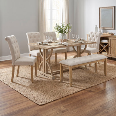 Ensemble de table de salle à manger 6 pièces 6 pièces avec 4 chaises rembourrées et 1 banc