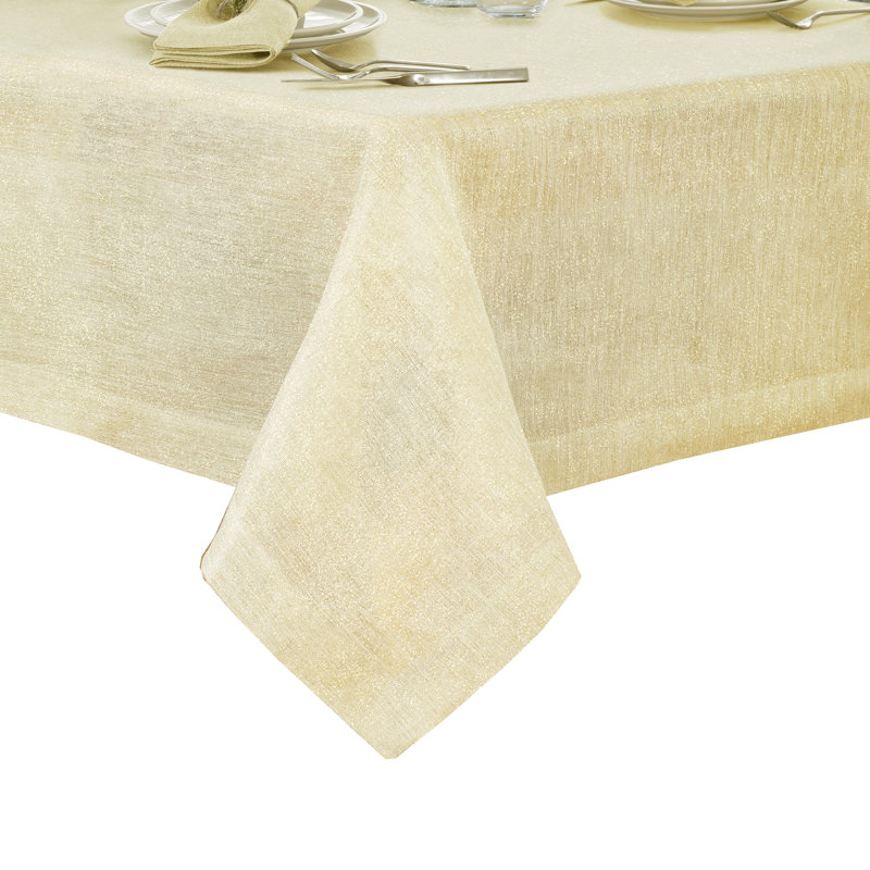 La Classica Solid Color Linen Tablecloth, 126" L x 70" W, Ivory/Gold
