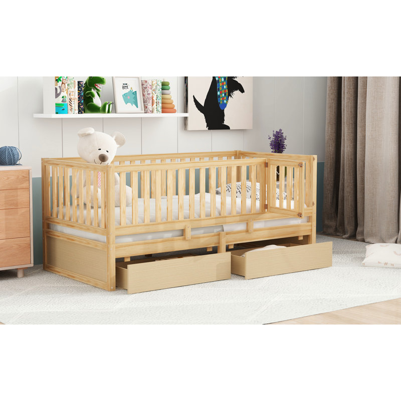 Lit de jour simple avec garde-corps de clôture et 2 tiroirs de rangement fonctionnels - Optimisation de l'esthétique fonctionnelle de la chambre à coucher