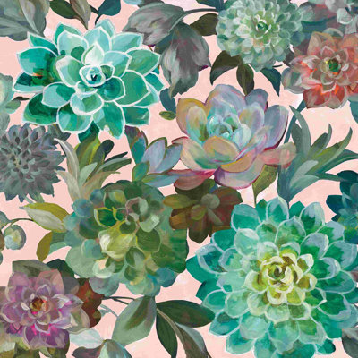 Succulentes florales V2 sur fond rose