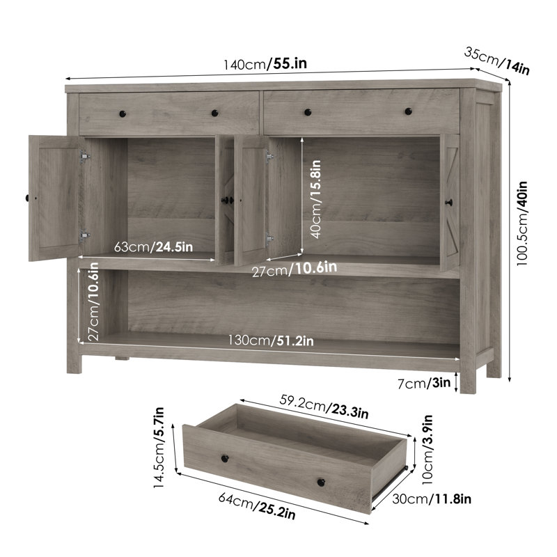 55.1" Upgraded Console Table, Entryway Table with Open Shelf, gray