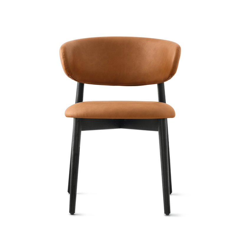 Chaise rembourrée Oleandro avec base en métal, Noir mat, Cognac