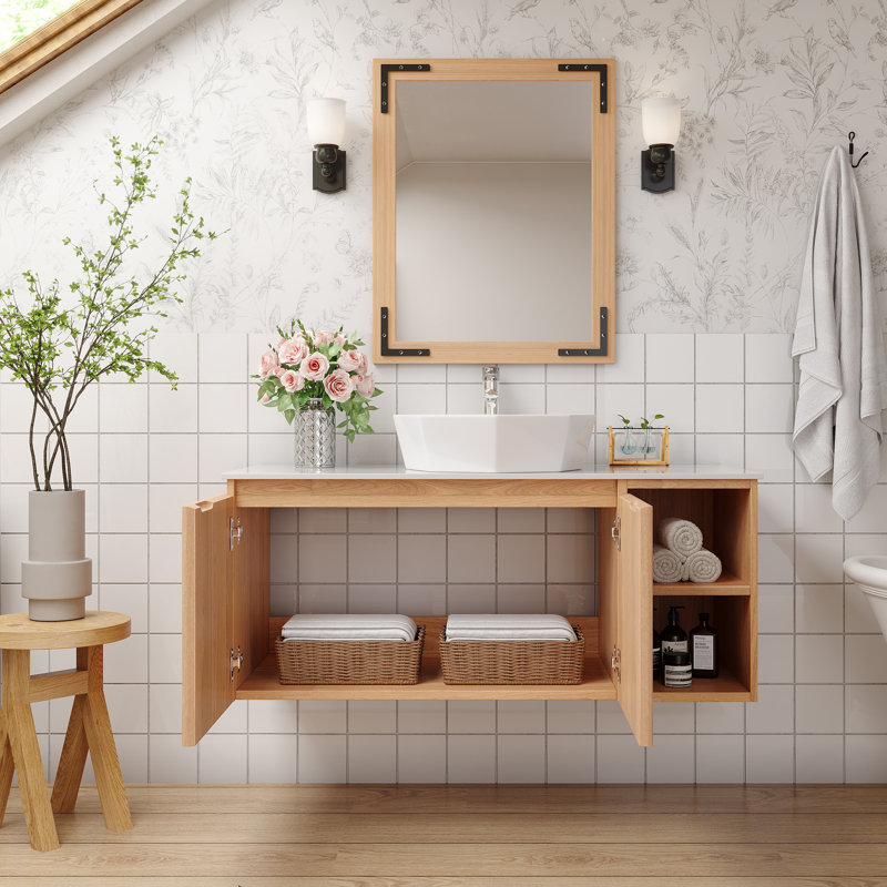 36" Wall Mounted Bathroom Vanity , Floating Bathroom Cabinet With Three-dimensional Vessel Ceramic Basin, Bathroom Storage Cabinet With Open Shelving Unit