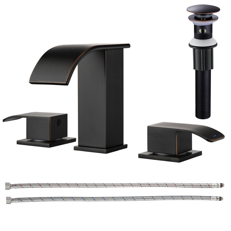 8 inch Widespread Double Handle Waterfall Bathroom Sink Faucet with Pop Up Drain, Oil Rubbed Bronze