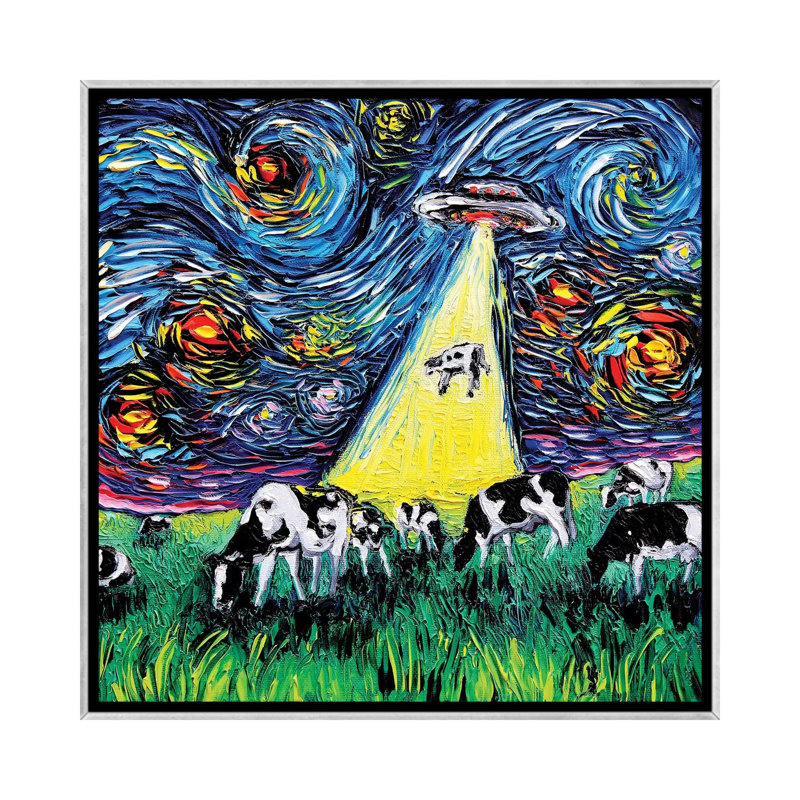 " Van Gogh Was Never Abducted " by Aja Trier, No Mat, Silver Framed Canvas, 26" H x 26" W x 1.5" D