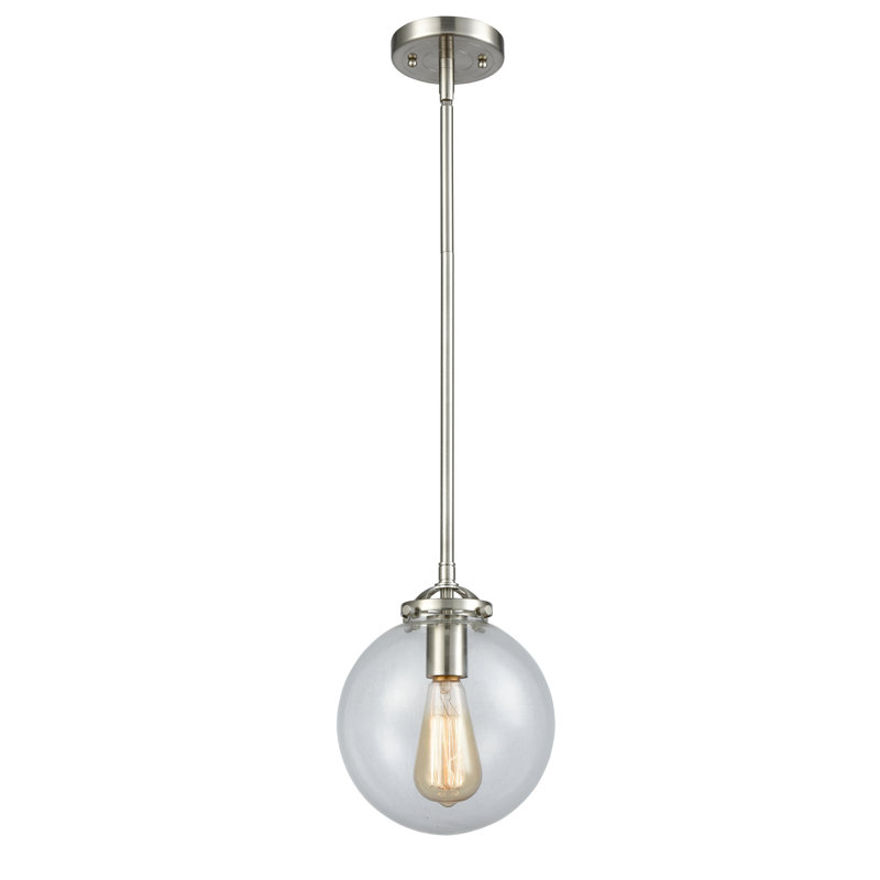 Luminaire suspendu sphère 1 lumière Zarmayr, Nickel satiné brossé, Transparent, DEL