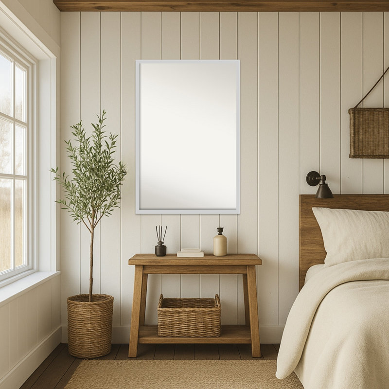 Incline Non-Beveled Wood Framed Wall Mirror, 25.5" x 37.5", Silver