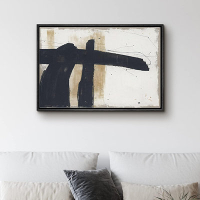 Mid Mid Century IDea4WALL, reproduction d'art sur toile encadrée grunge noir et brun, coups de pinceau, formes abstraites, illustrations, art moderne, décoratif, chic, minimaliste pour salon, chambre à coucher, bureau, impression sur toile