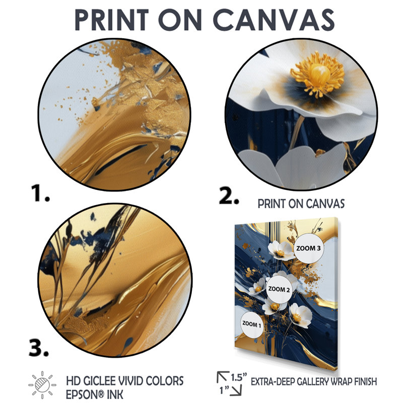 Ricco - reproduction d'art sur toile florale, H 32 po x l 16 po, Noir, noir, noir, noir