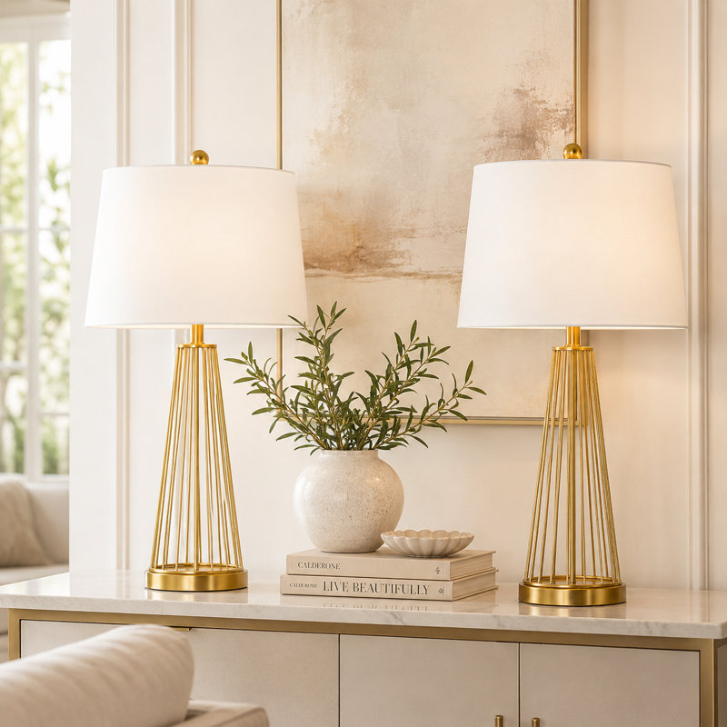 Donnybrook 27" Modern Glam Iron Table Lamp with 3-Way Dimmable Lighting, Polished Brass