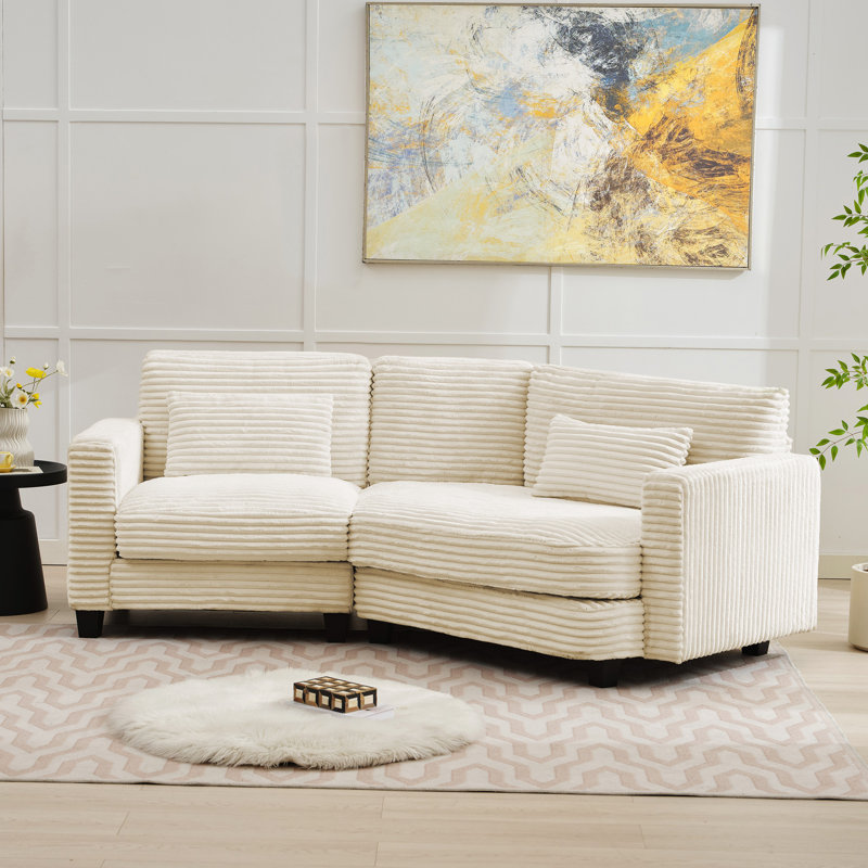 92.5" Curved Corduroy Sectional Sofa Seater for 3, Beige Corduroy