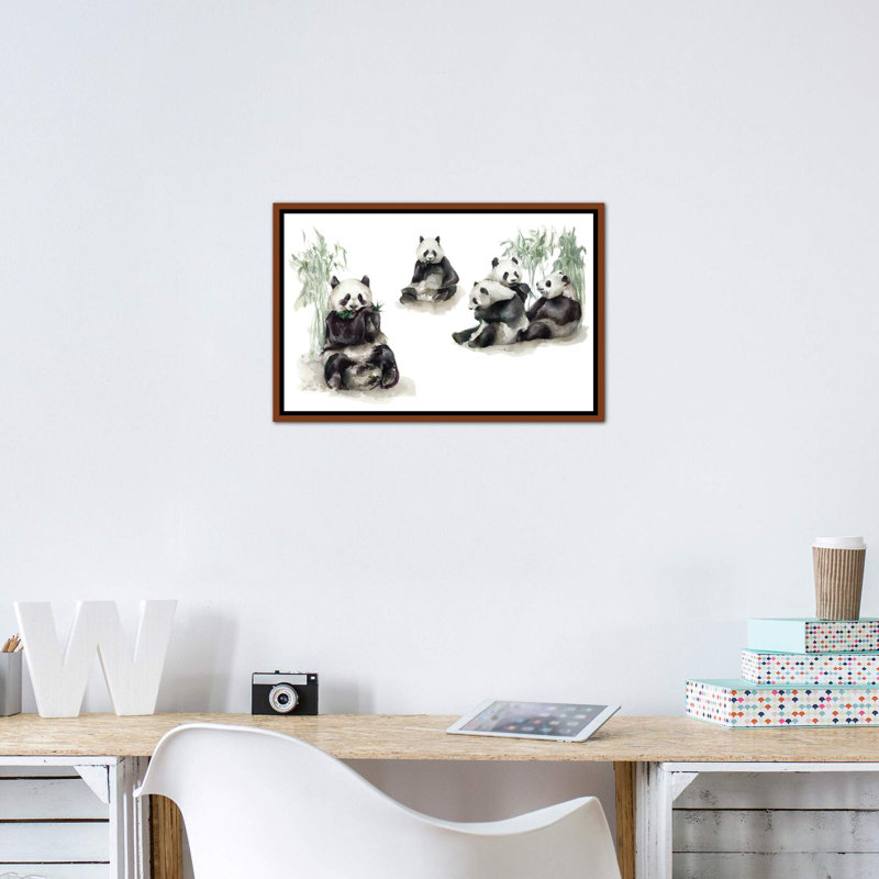 Pandas, H 26 po x l 40 po x 1,5 po, Toile classique avec cadre brun