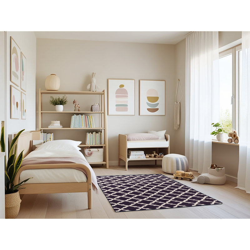 Machine Washable Trellis Purple Area Rug, Rectangle 3' x 5'