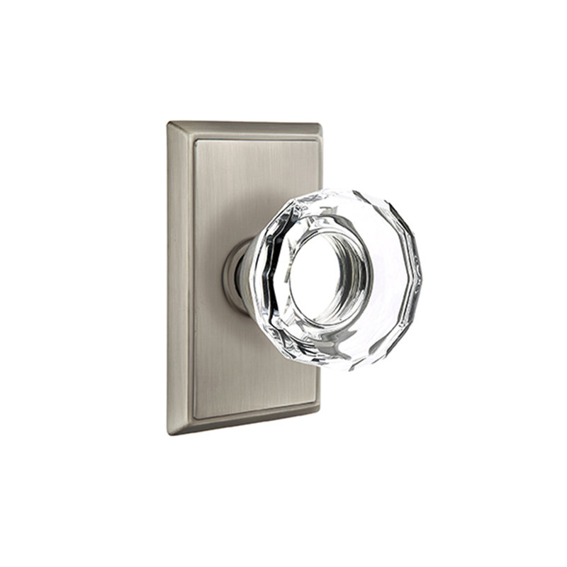 Ensemble de boutons d'intimité Emtek avec rosette rectangulaire et bouton en verre Lowell, Nickel antique