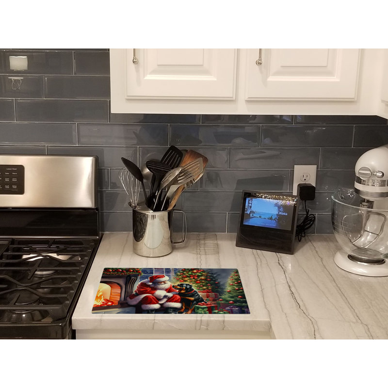 Rottweiler and Santa Claus Glass Cutting Board