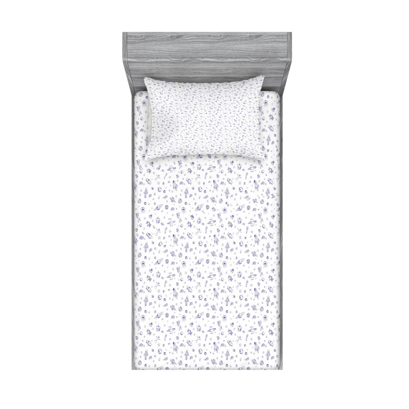 Microfiber Floral Sheet Set, Twin Sheet Set with Fitted Sheet, Spaceship