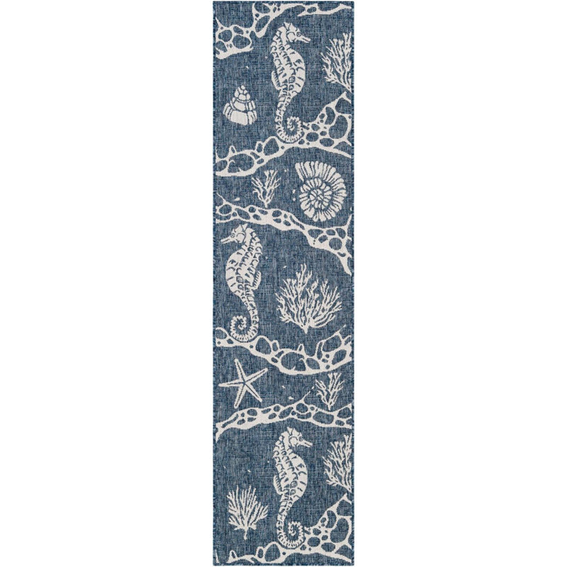 Tapis contemporain bleu marine Aycan, Tapis de couloir 2 pi x 8 pi