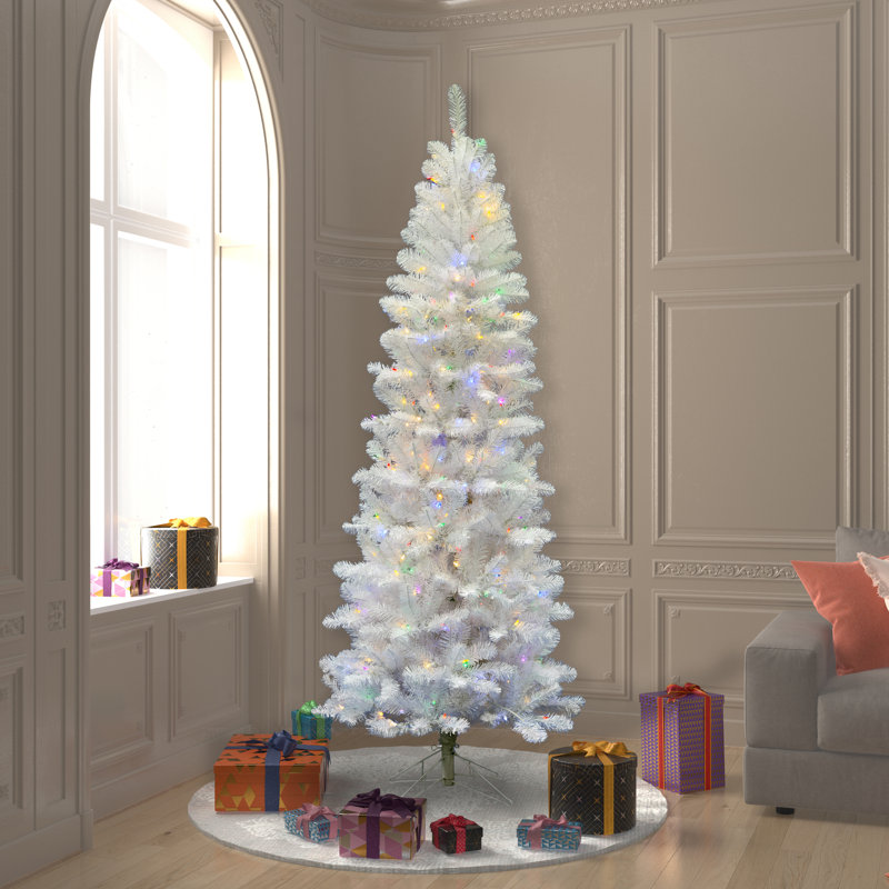 Dilan Sparkle White Spruce Artificial Christmas Tree, 5.5' H, Multi-colored LED