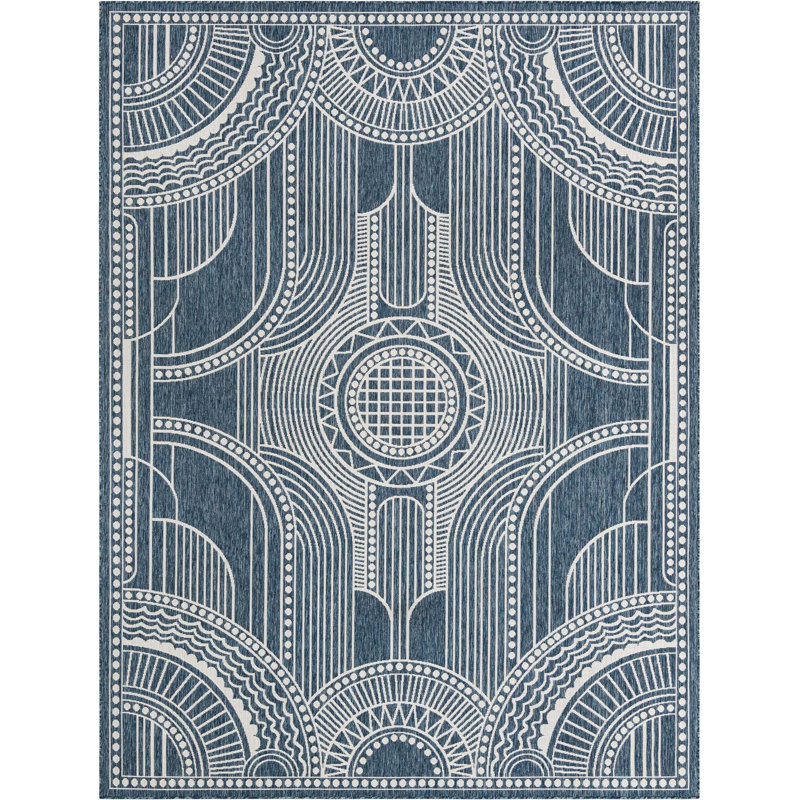 None Huitt Area Rug Blue Color, Rectangle 9' x 12'