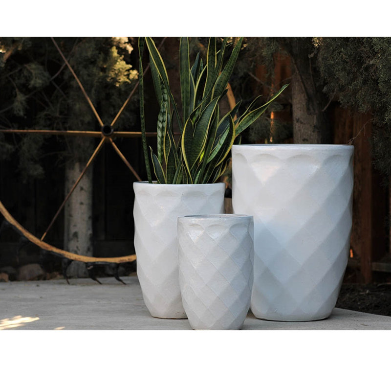 Pots de fleurs en grès cérame à motif diamant, taille moyenne et haute, lot de 3 - Intérieur/Extérieur