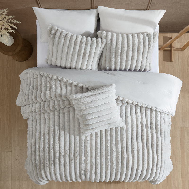 Gray Twin XL Faux Fur Reversible Comforter Set