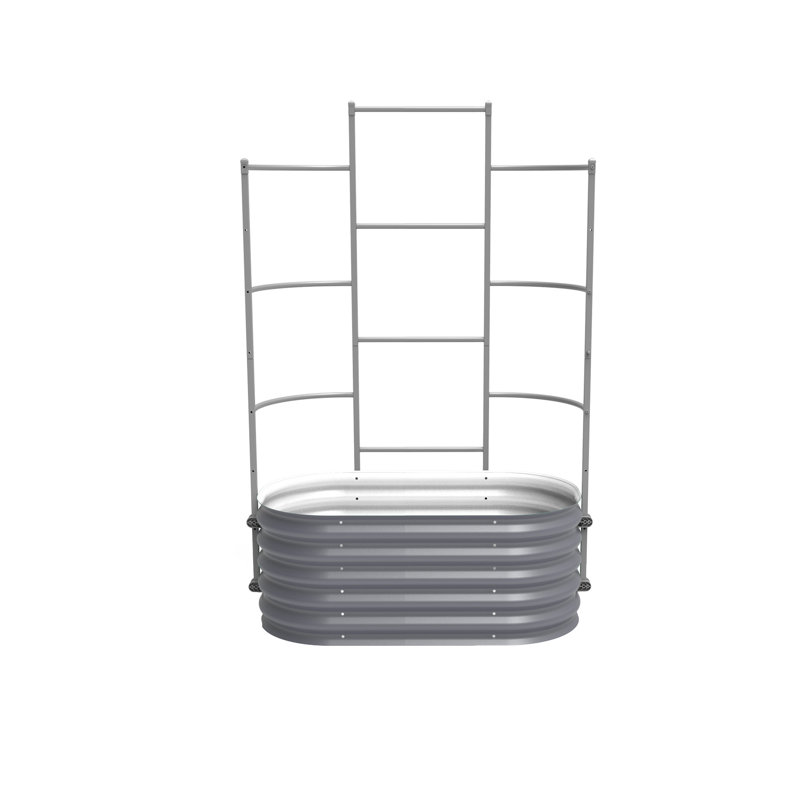 17" Tall 4 In 1 Modular Metal Outdoor Raised Garden Bed With Trellis, 74" H x 42" W x 42" D, Modern Gray