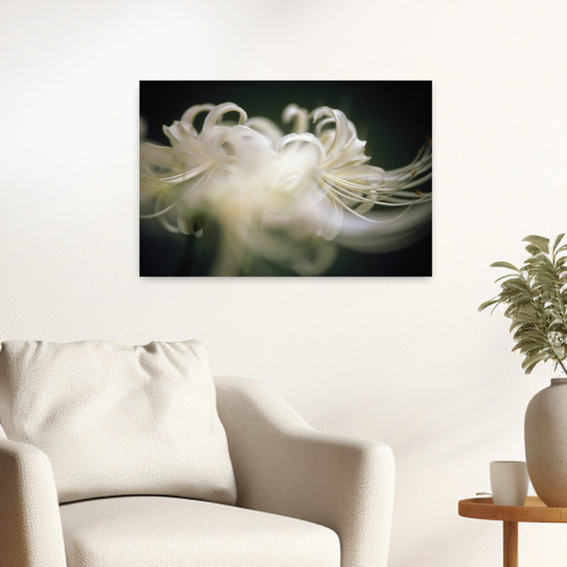 Art mural contemporain avec fleur blanche délicate et étamine, H 16 po x l 24 po