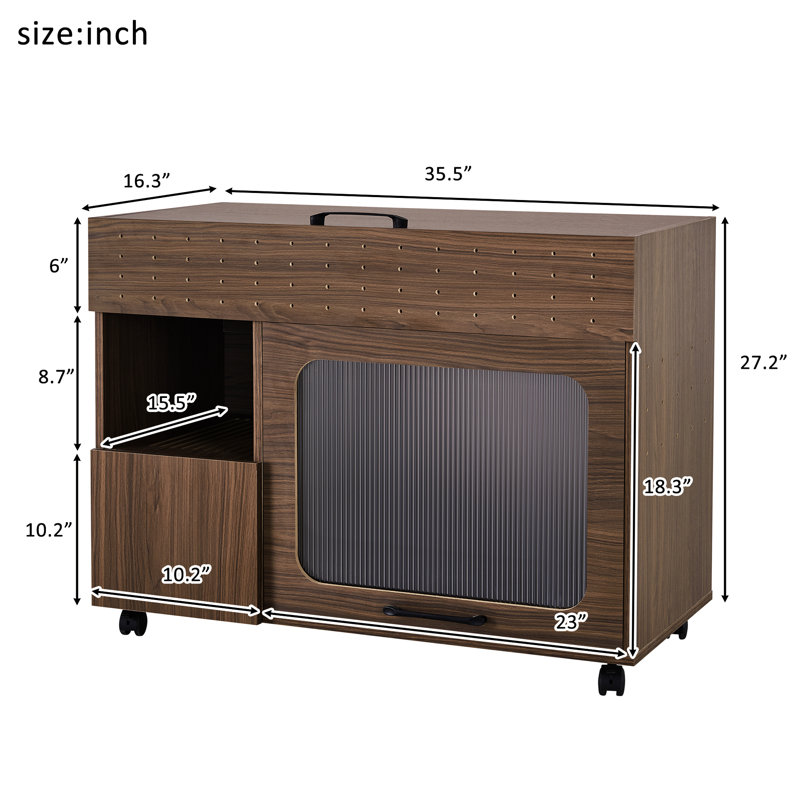 Walnut Cat Litter Box - Practical Design & Spacious For Pet Care With Walnut Sidetable Use