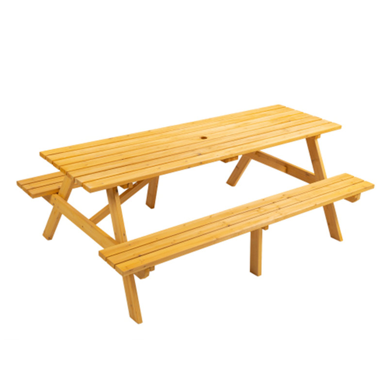 8 Person Wooden Picnic Table With 2 Built-In Benches - 2220Lb Capacity For Outdoor Camping, Dining, Yellow