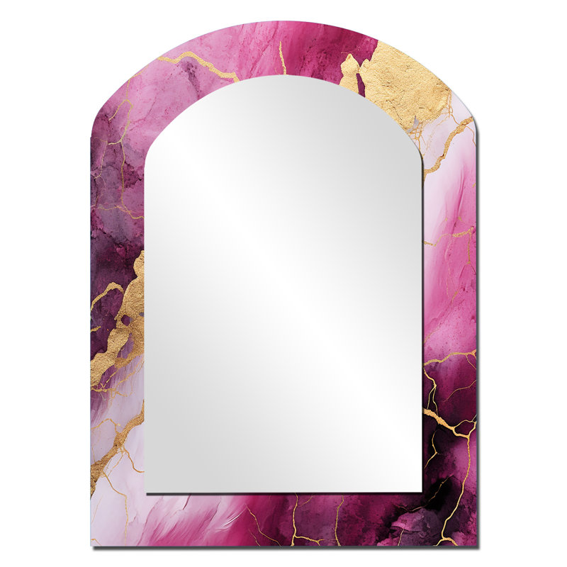 Pink and gold Marble Essence II - Marble Arch Decorative Mirror, Modern Asymmetrical Wall Mirror, Printed Metal Art