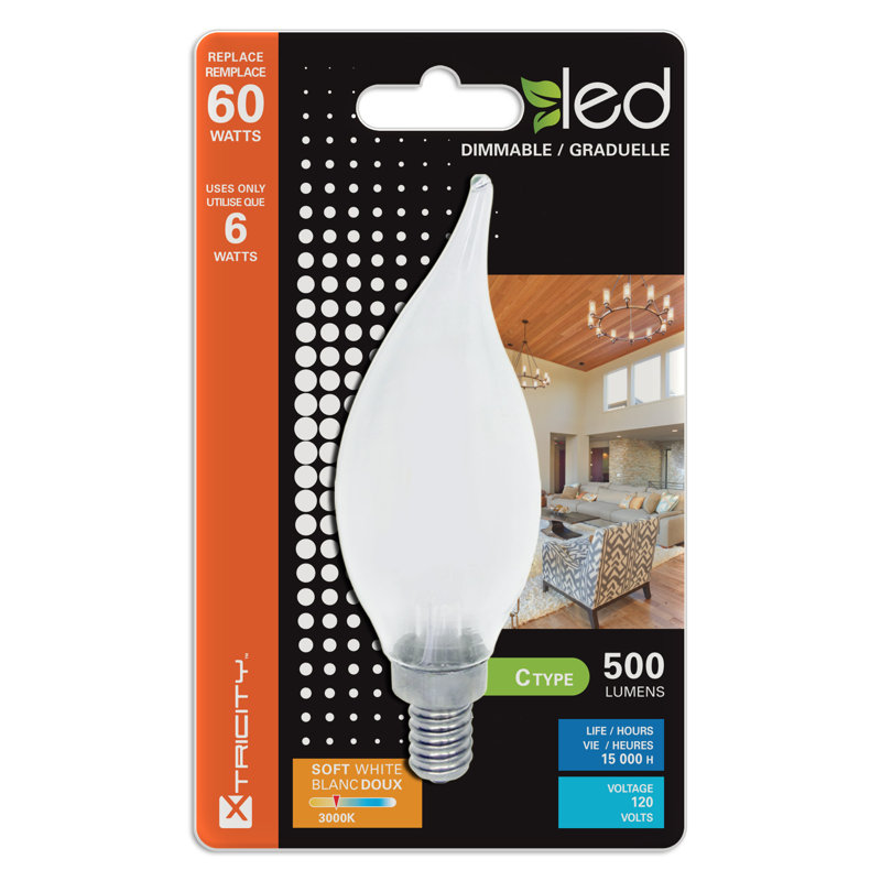 Del 6 w (60 watts équivalent), del c35, ampoule à intensité réglable, (3000k) e26/moyen (standard) de base