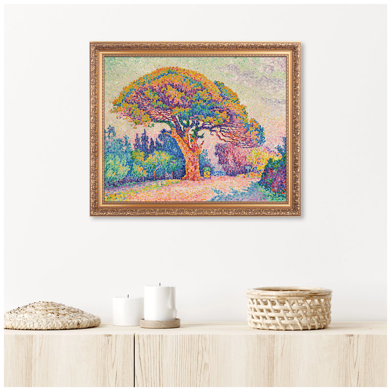 The Pine Tree at Saint Tropez, art encadré, taille: 20 x 16, encadré: 26,5 x 22,5, encadré doré en bois, Paul Signac, reproductions d'art classique. Estampe numérique