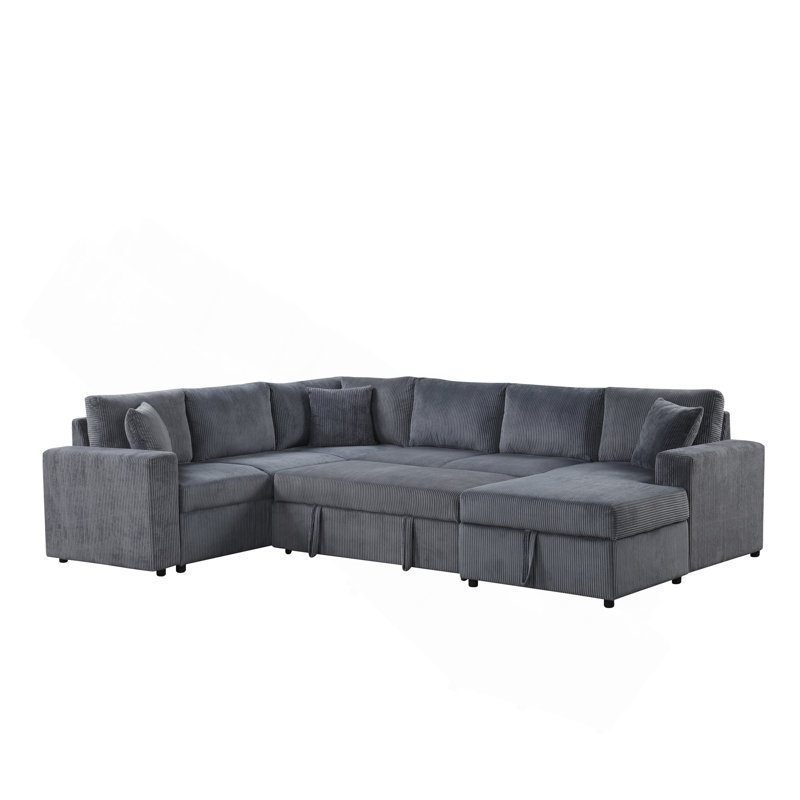 Canapé-lit modulaire en velours côtelé l 123 po Ruxley avec méridienne de rangement orientée à droite et coussins décoratifs