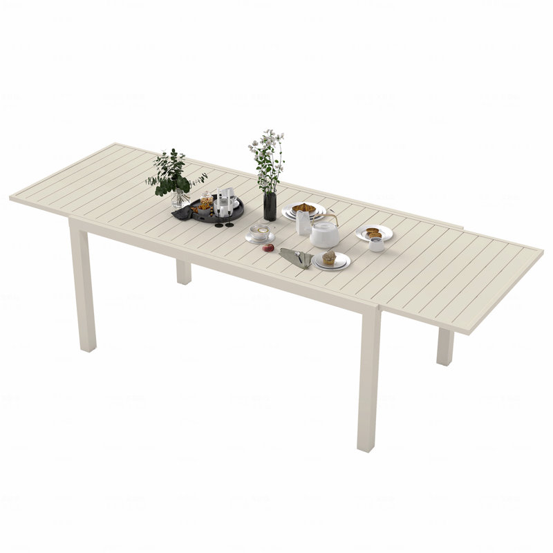 97.2"L Extendable Aluminum Outdoor Patio Dining Table, White