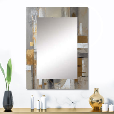Or et gris Radical Simplicity I - miroir moderne Mid-Century, miroir mural doré unique, impression sur métal