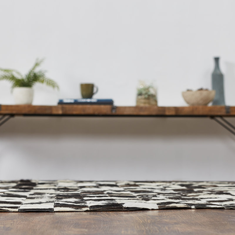 Brooksie Cowhide Geometric Area Rug in Brown/White, Novelty 2' x 3'