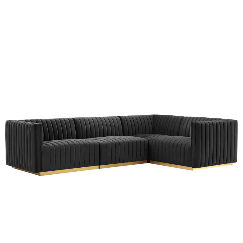Canapé modulaire en tissu capitonné 4 pièces Conjure Channel par Modway, Velours noir, Or