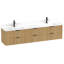 Meuble-lavabo cannelé en chêne doré 84 po avec lavabo intégré et quincaillerie noire 84 po