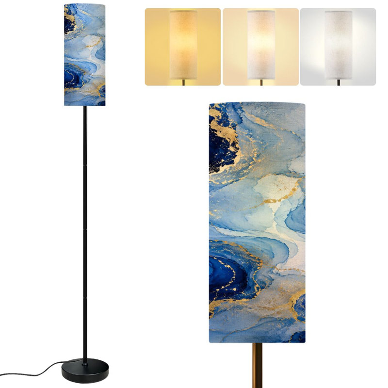  68.5" Standing Floor Lamp Alcohol ink colors Abstract multicolored Dimmable Metal Pole Lamp with Linen Lampshade LED Bulb Included