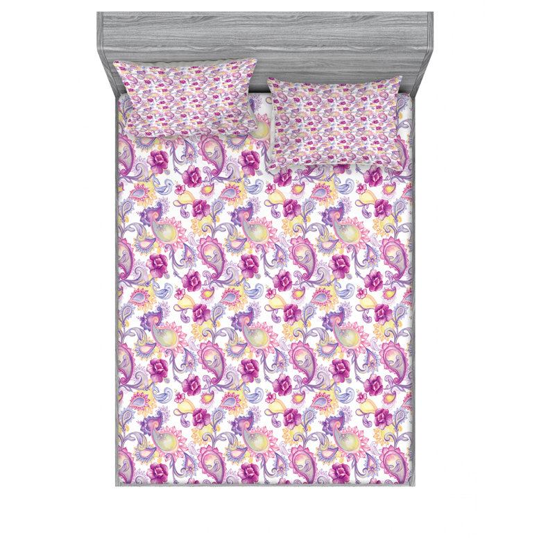 Microfiber Floral Sheet Set, Full Sheet Set + Fitted Sheet + 2 Pillowcases, Rose Floral