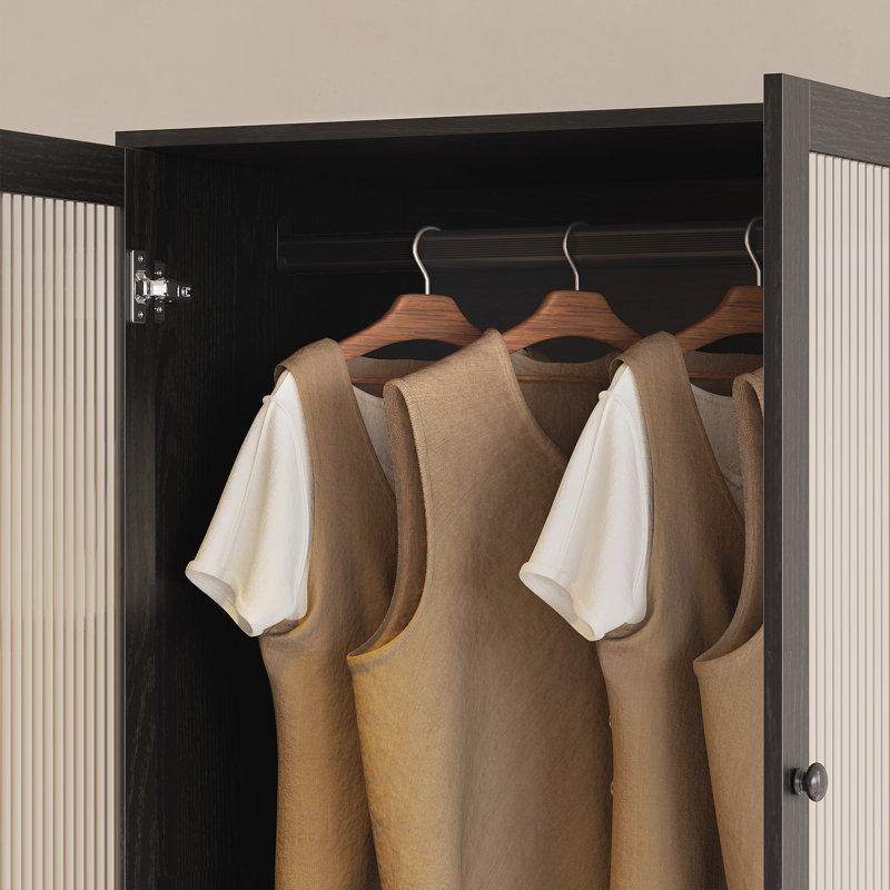 Armoire moderne 20 po x l 94,5 po x H 71 po avec portes à fermeture douce - garde-robe en verre cannelé avec tablettes et tiroirs