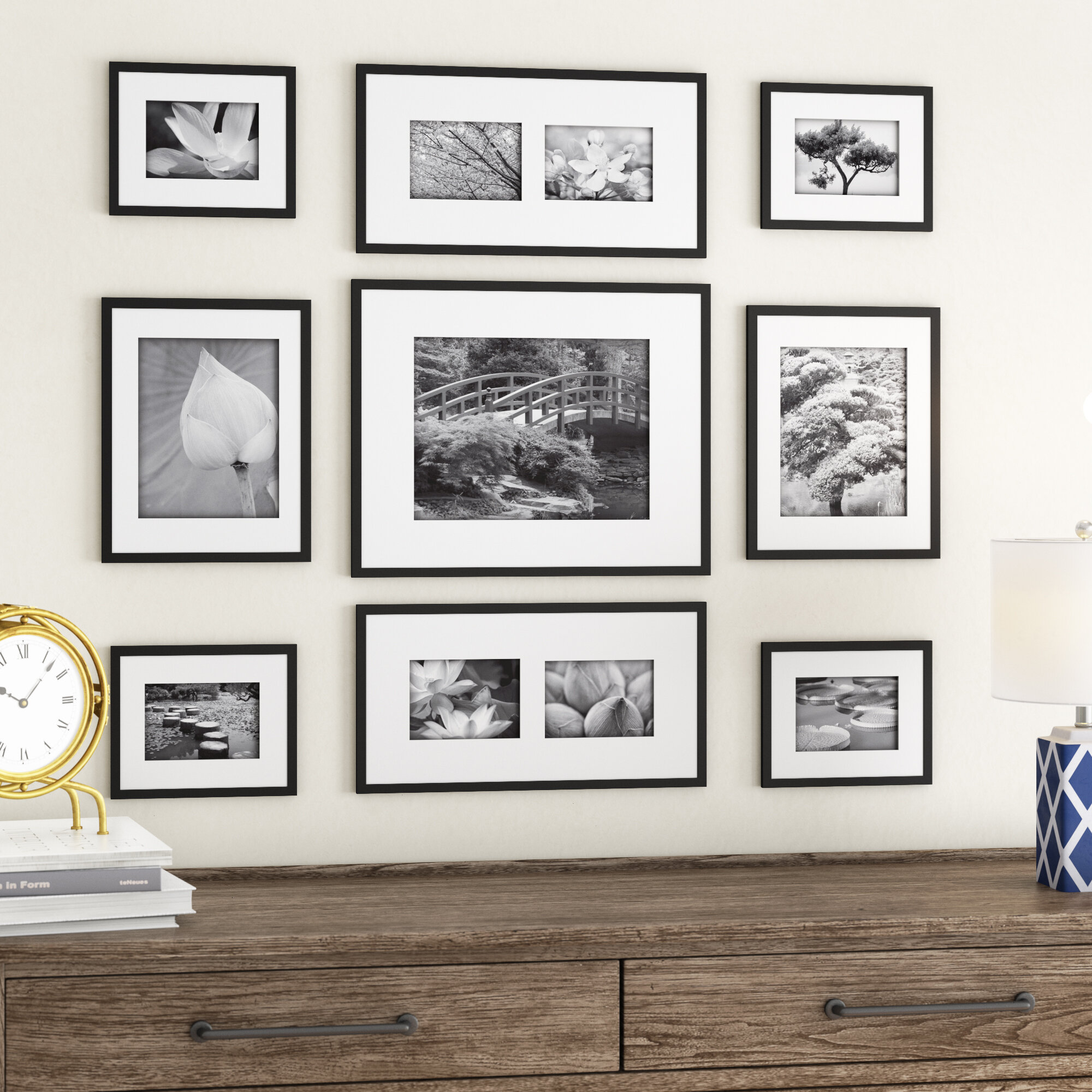 12x12 Gallery Wall Set, Black Photo Frame Set, Handmade Custom Picture Frames  With Matting 