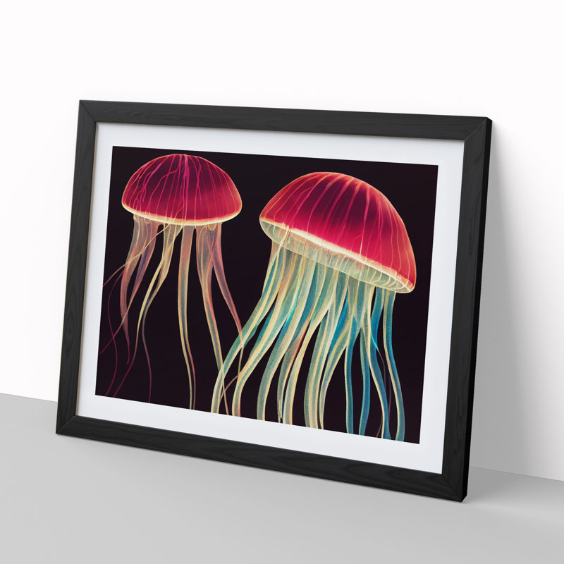 Two Jellyfish - Single Picture Frame Print, 34cm H x 46cm W x 2cm D, Black