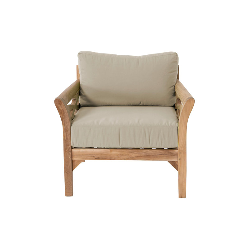 Monterey Outdoor Teak Conversation Set, 5 Pcs:  Sectional,Chair,Cushion,Table,Ottoman, Antique Beige