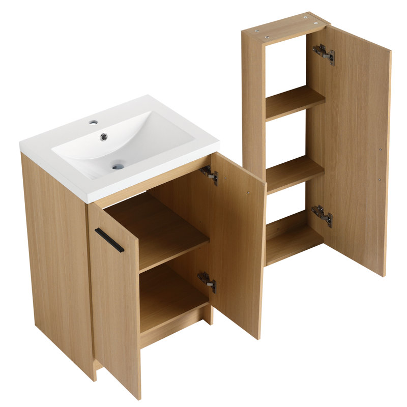 Meuble-lavabo autoportant (doit inclure le meuble-lavabo et le lavabo), rangement en chêne clair
