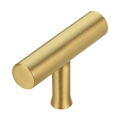 Brushed Gold Kitchen T Bar Cabinet Pull 100% Solid Brass Drawer Knob(10-Pack)