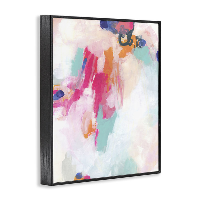 Rose et bleu, coups de pinceau, estampe numérique par Viggo Johansen, Giclée encadrée noir minuit, H 14 po x l 11 po